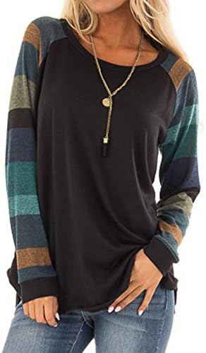 Reokoou Fashion Women Stripe Casual Top T Shirt Ladies Loose Long Sleeve Top Blouse