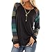 WOCACHI Womens Blouses Long Sleeve Striped Patchwork Shirt Crew Neck Loose Tops