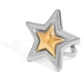 NewZenro Chunky Star Open Rings for Women Dainty Stainless Steel 14k Gold Plated Statement Stackable Finger Knuckle Rings Vintage Minimalist Comfort Fit Chic Wedding Holiday Jewelry