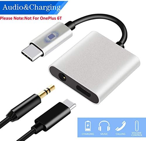 USB C to 3.5mm Audio Adapter, HiMusic New Version 2 in 1 USB Type C Male to 3.5mm Female Stereo Earphone Dongle and Charging Adapter Compatible with Google Pixel 3/3 XL/2/2 XL and More (Silver)