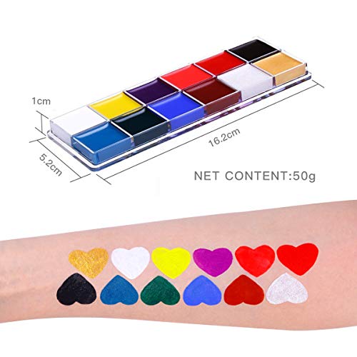Charmcode Face Body Paint Oil 12 Colors,Professional Hypoallergenic Non-Toxic Halloween Party Makeup,Face Painting for Adults and Kids