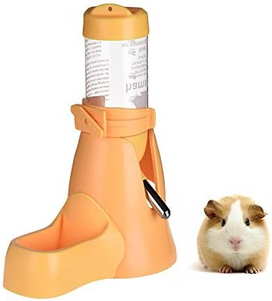 3 in 1 Hamster Automatic Water Drinking Feeder Dispenser Bottle with Food Feeder Station Bowl Pet Container 80ML (Yellow)