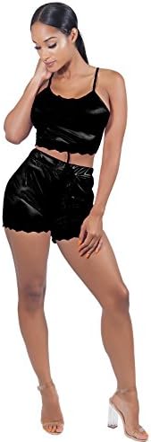 VWIWV Women Sleeveless Lace Crop Top Camisole and Shorts Pajamas Sleepwear Set