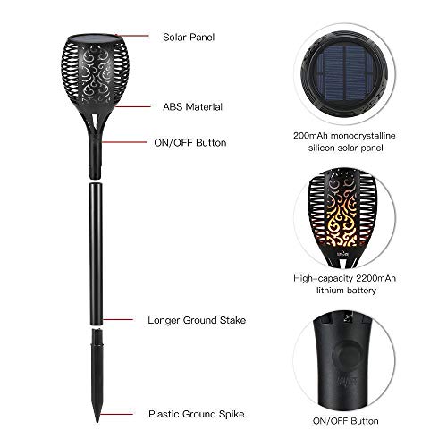 Solar Lights Outdoor Waterproof, Flames Torches Lights Dancing Flickering 96 LED Landscape Decoration Lighting Auto On/Off Solar Security Spotlight for Garden Patio Yard Driveway (2 Pack) - Thumbnail 6