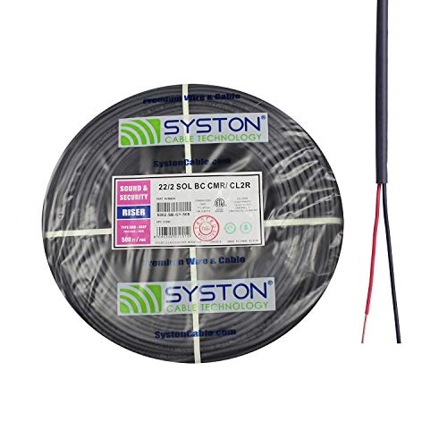 22 AWG 2 Conductor Security Control Cable 500ft, Solid Pure Copper Low Voltage 300V, CL3/CMR Outdoor/Indoor Sun Resistant Jacket for Low Voltage Circuit Systems, Gray by Syston Cable