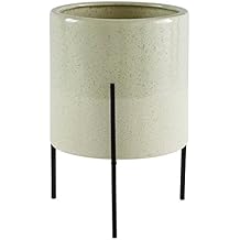 Rivet Mid-Century Ceramic Planter Iron Stand 14" H, Green