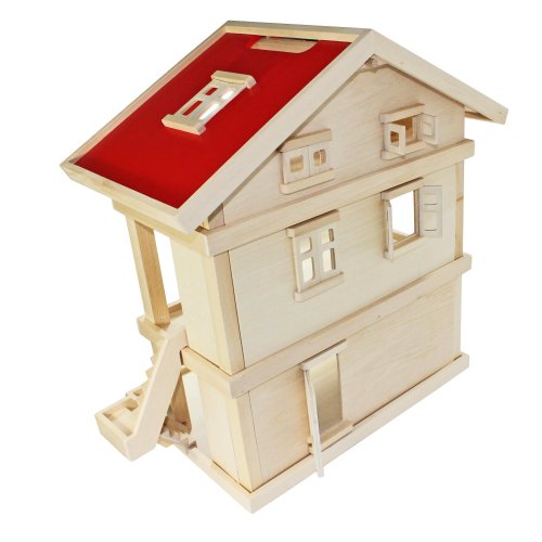 Freda Villa Puppenhaus aus Holz mit 3 Etagen Tragegriff 46 x 35 x 58 cm (B x T x H) – Bild 3