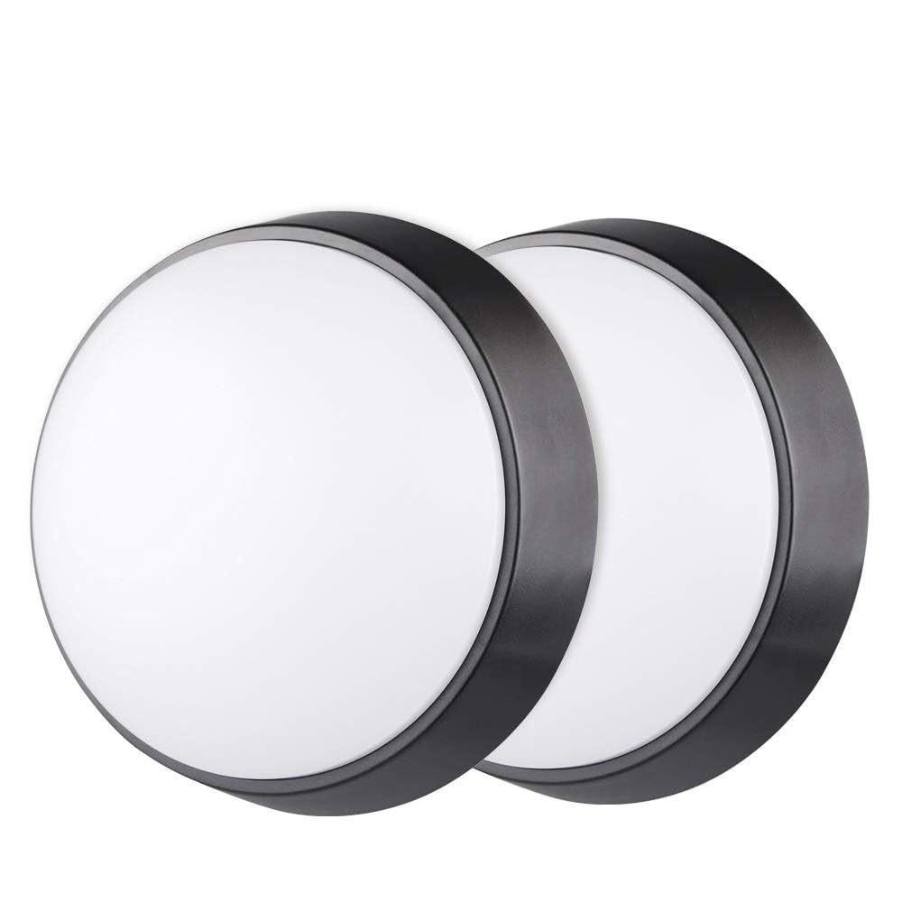 18W LED 4000K IP65 Circular Wall Ceiling Mounted Round Dome Bulkhead Light Fitting lamp for Indoor, Outdoor, Bedroom, Bath, Hallway, Corridor, Utility, Shed, Workshop, Porch - Black - Pack of 2
