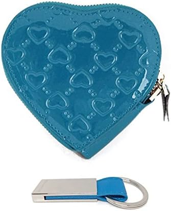 T&amp;D Women's Genuine Leather Heart Design Coin Pouch With Keychain (BlueGreen)