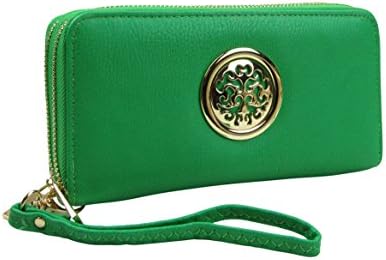 ARNY - Women Double Zipper Wallet Faux Leather Clutch with Wristlet (Light Green)