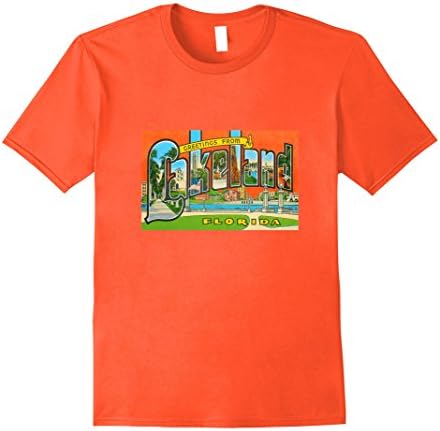 Mens Greetings from Lakeland Florida: Vintage Post Card Design Small Orange