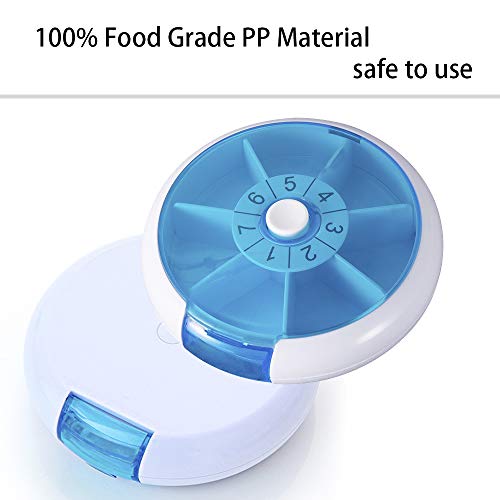 Pill Organize Round Weekly 7 Days, SZREDU Pill Case Once a Day,Push Button Rotating Pill Box,Daily Medicine Organizer for Pill,Capsule,Fish Oil,Vitamin