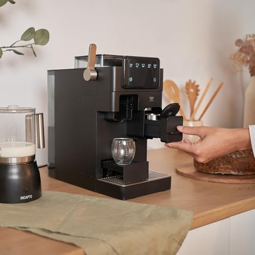Juno Cafetera semiautomática con molinillo integrado y pantalla táctil | Café en grano recién molido sin cápsulas | Compacta, intuitiva y fácil de limpiar | Color negro