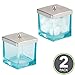 mDesign Modern Glass Square Bathroom Vanity Countertop Storage Organizer Canister Jar for Cotton Swabs, Rounds, Balls, Makeup Sponges, Bath Salts - 2 Pack - Blue/Brushed
