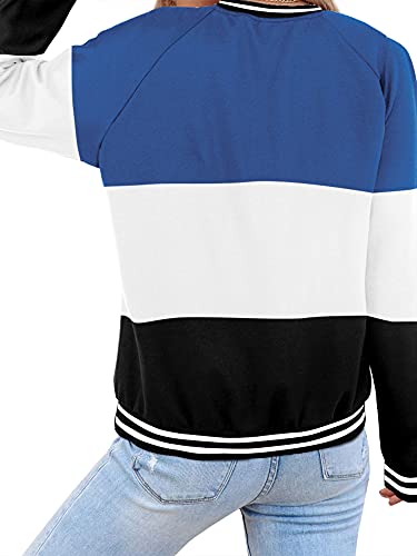 MYMORE Color Block Sweatshirts For Women Long Sleeve Crewneck Button Down Pullover Tops