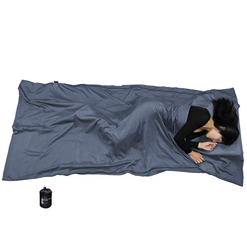 Browint Silk/Cotton Travel Sheet with Double Zippers, 87"x43" Extra Wide Sleep Sack for Hotels, Lightweight Sleeping Bag Liner for Camping, Traveler Rectangular with Pillow Pocket