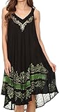 Sakkas 16605 - Gasha Sleeveless Mid Length Caftan Dress With Embroidery Details And V Neck - Black / Green - OS