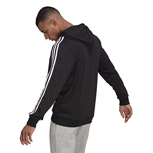 adidas Men's Essentials 3-Stripes French Terry Hoodie, Black/White