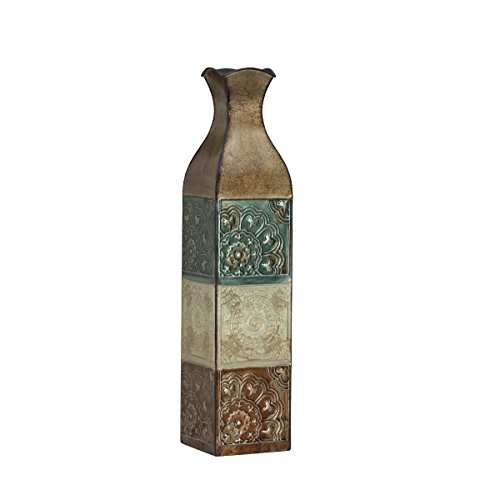 Elements embossed metal suzani tile decorative vase, 24…
