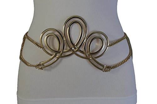 TFJ Women Fashion Belt Gold Metal Chain Crown Swirl Buckle Hip Waist Plus M L XL