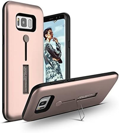 Galaxy S8 Plus Case,TRIPKY Slim High Impact Resistant Two Layer Hybrid Protective Case with Metal Kickstand and Finger Hand Loop Strap Holder for Galaxy S8 Plus 6.2 inch Rosegold