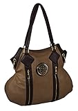 Patzino Fashion Plus Collection, Faux Leather Women's Hobo Handbag (Beige-Brown)