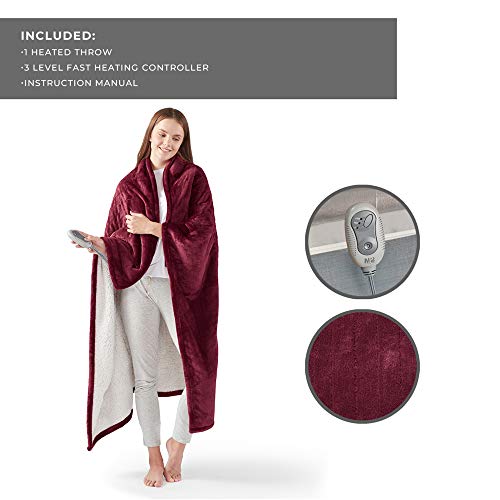 MP2 Heated Electric Sherpa Throw Blanket with 3 Heat Settings and 2 - Hour Auto Shut Off 50" x 60" Red