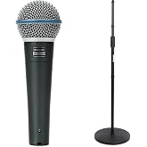 Shure BETA 58A Vocal Microphone with 12" Round Base Stand - Single Element Supercardioid Dynamic Mic for Stage
