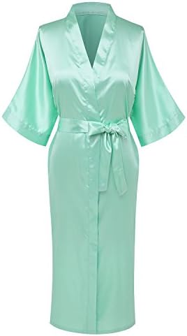 goodmansam Women's Plain Color Satin Kimono Robes Elegant Style Nightgown,Long