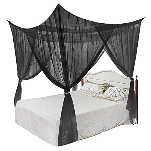 JIAHG Luxurious Black Sheer Bed Canopy Curtain Mosquito Net Square Anti Mosquito Netting Elegant Mesh Mosquito Net Insect Protection Canopy for King Queen Size Beds