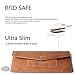 Borgasets Women's Wallet Leather RFID Blocking Ultra thin Envelope Ladies Purse Travel Clutch with ID Card Holder and Phone Pocket Brown