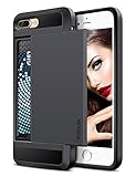 iPhone 7 Plus Case, Vofolen Sliding Card Holder iPhone 7 Plus Wallet Case Cover Secret ID Slot Dual Layer Protective Hard Shell Soft TPU Rugged Bumper Armor Tough Case for iPhone 7 Plus - Black