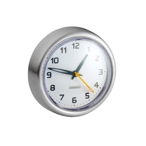 iDesign Forma Suction Clock for Tile, Mirrors in Master, Guest, Kid's Bathroom, Bedroom, College Dorm Room, 3.8" x 3.8" x 1.25" - Brushed Stainless Steel