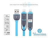 Premium Dual USB Charging and Data Sync Cable by Venussian 3 Ft. 2-in-1 High-speed for Android and iOS Apple iPhone 7/7+/SE/6S/6/6+/5S, iPad, iPod, Samsung Galaxy Models Wall Power Bank & Car Charging