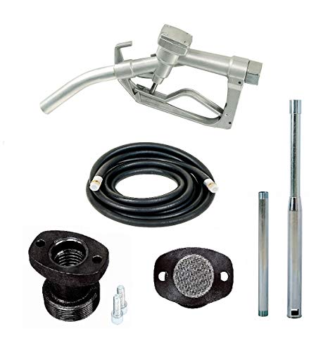 Fuelworks 10307605A 12V 20GPM Fuel Transfer Pump Kit 14' Hose, Extensible Suction Tube and Manual Nozzle, Black