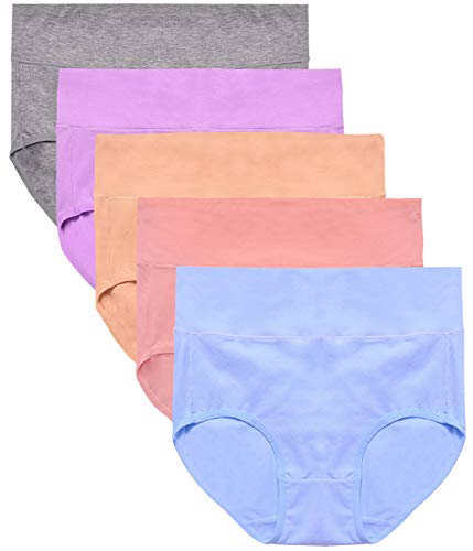 ASIMOON Women's Cotton Underwear 5 Pack Mid Waist Briefs Breathable Soft Ladies Stretch Panties Underpants (Multicolored 2, 4XL) - Thumbnail 6