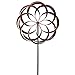 UDL Flower Wind Spinner Kinetic Art Decorative Garden Stake, Outdoor Dual Motion Double Spiral Metal Lawn Ornament, Bronze Powder Coated Yard Sculpture