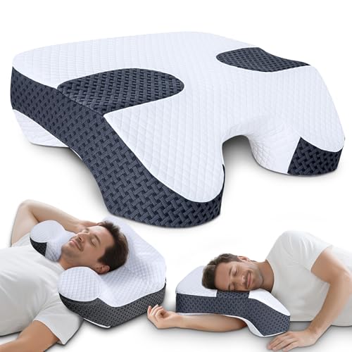 SAHEYER Side Sleeper Pillow with Arm Holes, 2 in 1 Shoulder Relief System for Rotator Cuff Pain, Memory Foam Pillow for Adults with 3 Arm Place Hole - for Side, Back and Stomach, Black