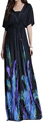 HUIJSNQ Women Summer dress Largo Robe Femme Beach Dress Plus Size 6XL Bohemian Maxi Dress black and flowerXXL