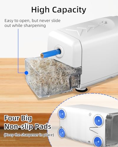 ZMOL Electric Pencil Sharpener, Heavy Duty Classroom Plug-in Sharpener, 10000 Uses, 3 Sharpness Settings, Auto Stop, Fast Sharpening for 6.5-8mm Coloured Pencils, Teachers/Kids/School/Desktop, White