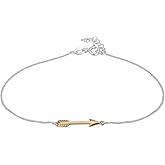 Vanbelle Sterling Silver Jewelry - Rose Gold Plated with 925 Stamp - Arrow Charm with Two Tone Anklet - Elegant handcrafted Chain Anklet for Women - 9" long + 1" extender