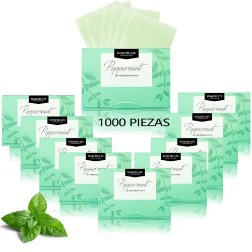 1000 piezas de papel de arroz facial. papel absorbente de grasa facial. papelitos absorbentes de brillo facial. Elimina el brillo del aceite, el papel es suave, adecuado para aceite facial (Menta)