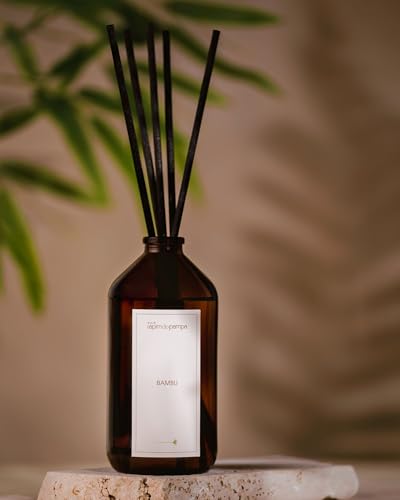 Ateliê Capim do Pampa Difusor de Aroma, Bambu, Vidro Âmbar, 230ml, Fragrância Cítrica e Refrescante, com 5 Varetas de Fibra de Algodão