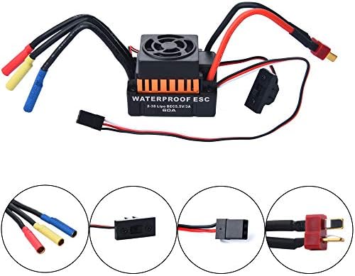 Upgrade 3660 3300KV 1200W Waterproof Brushless Motor W/60A ESC Combo High RPM ABEC5 for Super RC Racing Car Off-Road Truck Car (Multicolor)