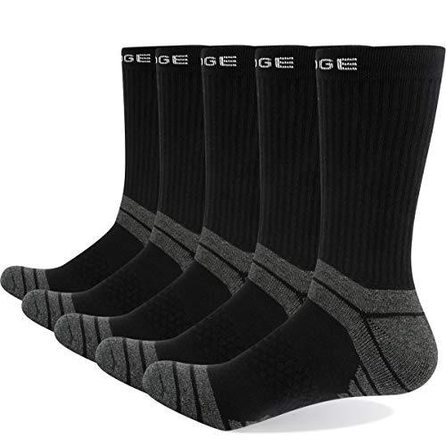 YUEDGE 5 Pairs Mens Cotton Cushion Casual Athletic Sports Crew Socks Multi Performance Hiking Walking Socks