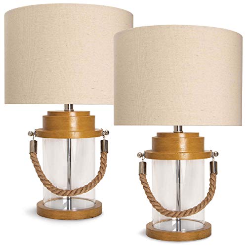 Nautical Lamps for Living RoomSet of Two Glass and Wood Coastal Rope