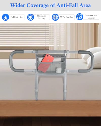 Siebenschläfer Bed Rails for Elderly Adults Safety, Extended Bed Assist Rail for Seniors - Adjustable Side Bed Guard Rails Handle Support Bar with Storage Bag, Fit King Queen Full Twin Bed