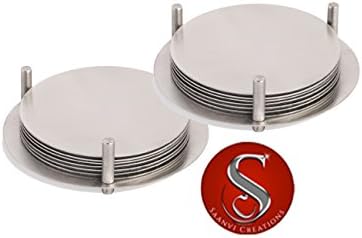 Saanvi Creations Stainless Steel Round Coaster Set - Set of 6(2 packs) Round Coasters To Protect Coffee Tables and Nightstands from Stains and Scratches by Beverages, Glasses, Bar Drinks, Cups, Mugs