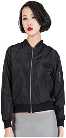 CHARLES RICHARDS CR Women's Zipper Detail Long Sleeve Plain Bomber Jacket