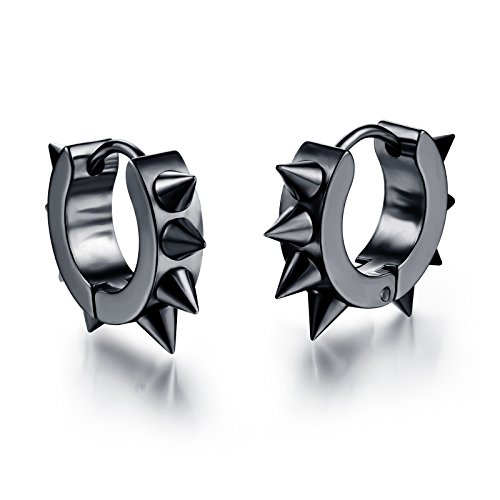 Mintik Men Spike Hoop Ear Studs Stainless Steel Punk Rock Rivets Awl Piercing Taper Huggie Hinged Earrings